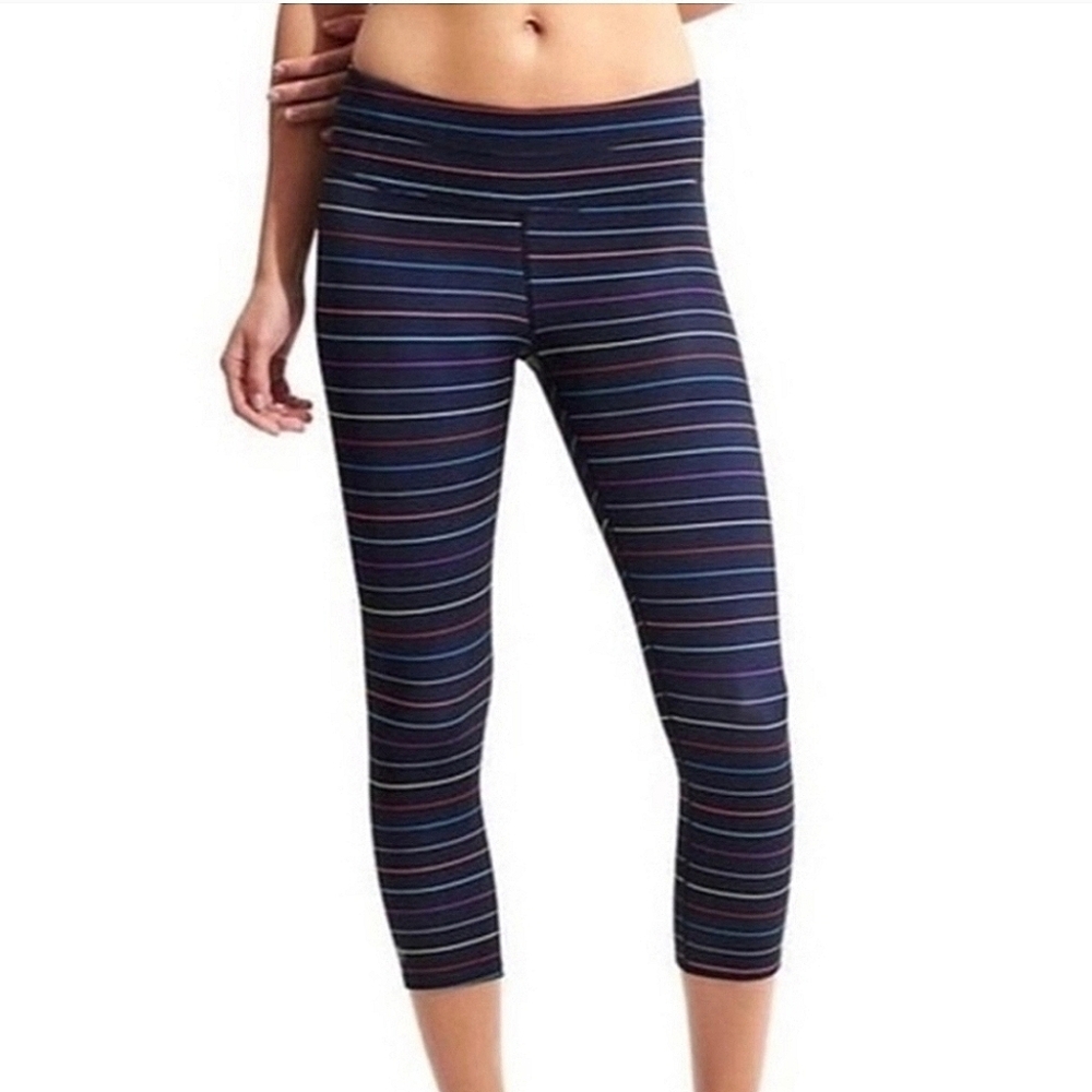 GUC Athleta Multi Stripe Sonar Rainbow Navy Capri Crop Small